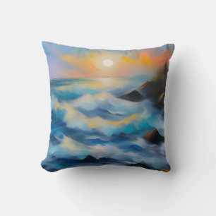 Painting of light blue sea waves under the sun cushion