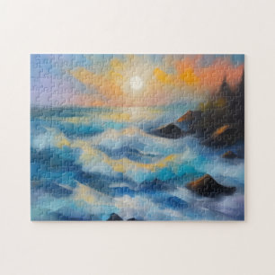 Painting of light blue sea waves under the sun jigsaw puzzle