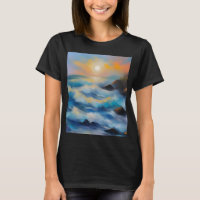 Painting of light blue sea waves under the sun