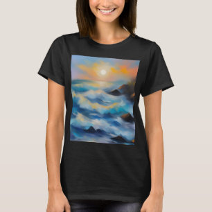 Painting of light blue sea waves under the sun T-Shirt