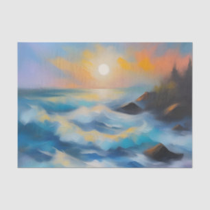 Painting of light blue sea waves under the sun tissue paper