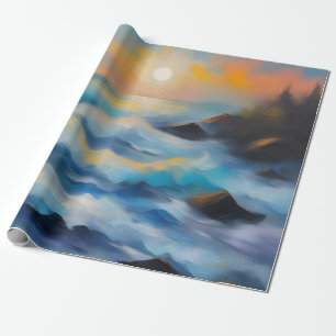 Painting of light blue sea waves under the sun wrapping paper
