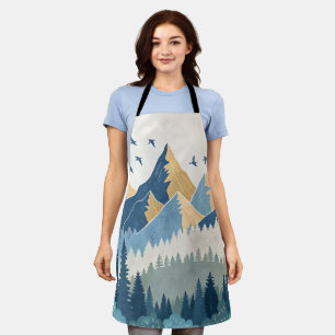 Painting of mountains with birds in flight apron