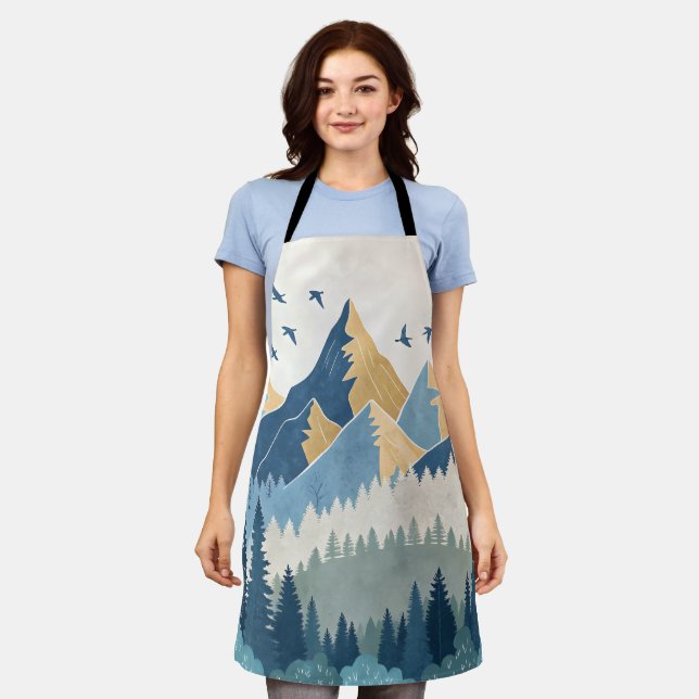 Painting of mountains with birds in flight apron (Worn)