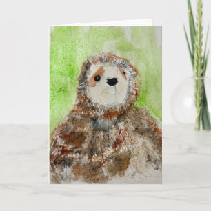 Painting of Plush Sloth on Folded Greeting Card