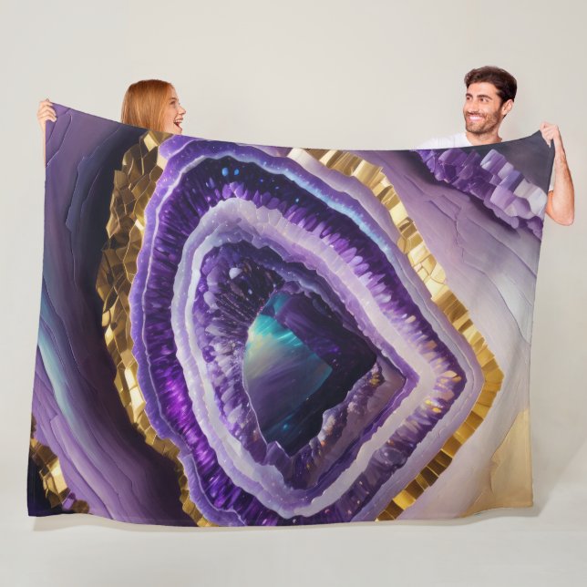 Painting of Purple Gemstone Geode Fleece Blanket (In Situ)
