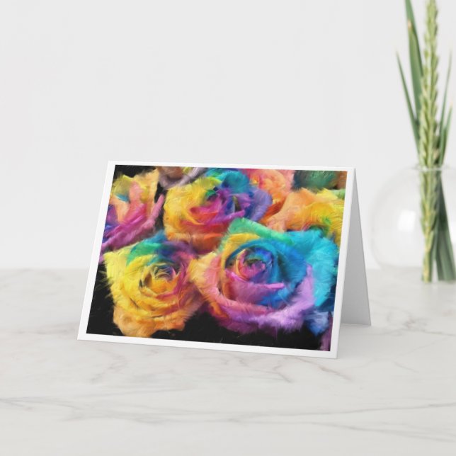 Painting of Rainbow Roses Greeting Card (Front)
