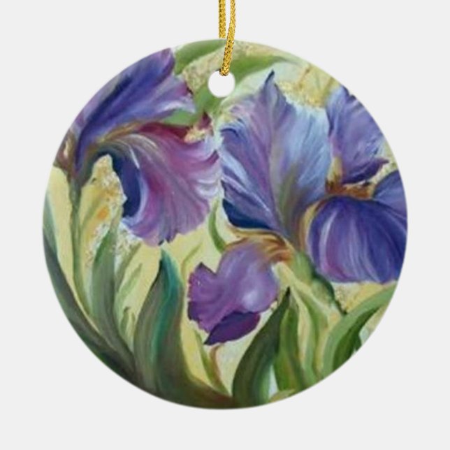 Painting of romantic irisis ceramic tree decoration (Front)
