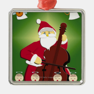 Painting of Santa Claus playing cello with Metal Tree Decoration