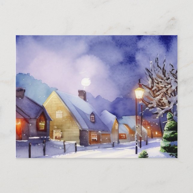 Painting of Snow-covered Houses in the Winter Holiday Postcard (Front)