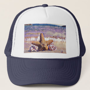 Painting of Star Seashells on the Beach T-Shirt Trucker Hat