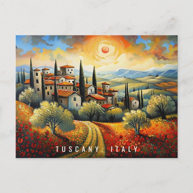 Painting of Sunset at Tuscany | Italy Travel | Art Postcard (Front)