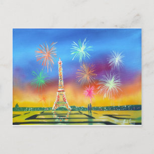 Painting of the Eiffel Tower in Paris Postcard