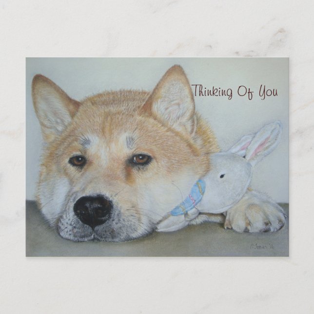 painting of thoughtful dog thinking of you postcard (Front)