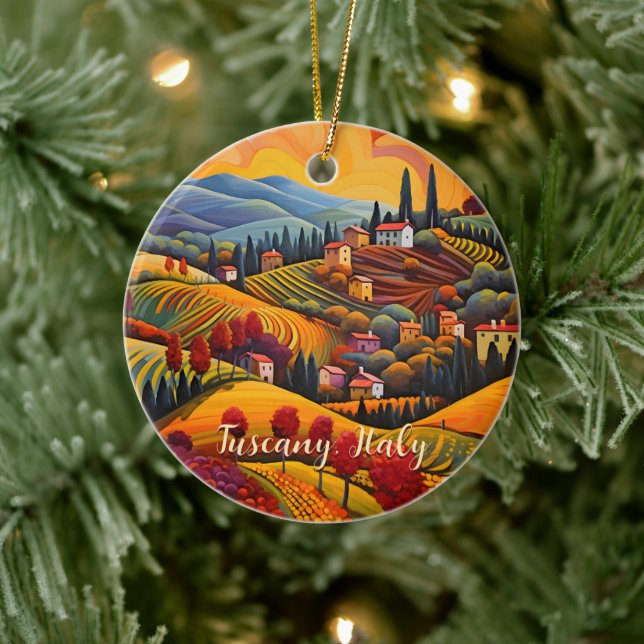 Painting of Tuscany in Autumn | Italy | Travel Art Ceramic Tree Decoration (Tree)