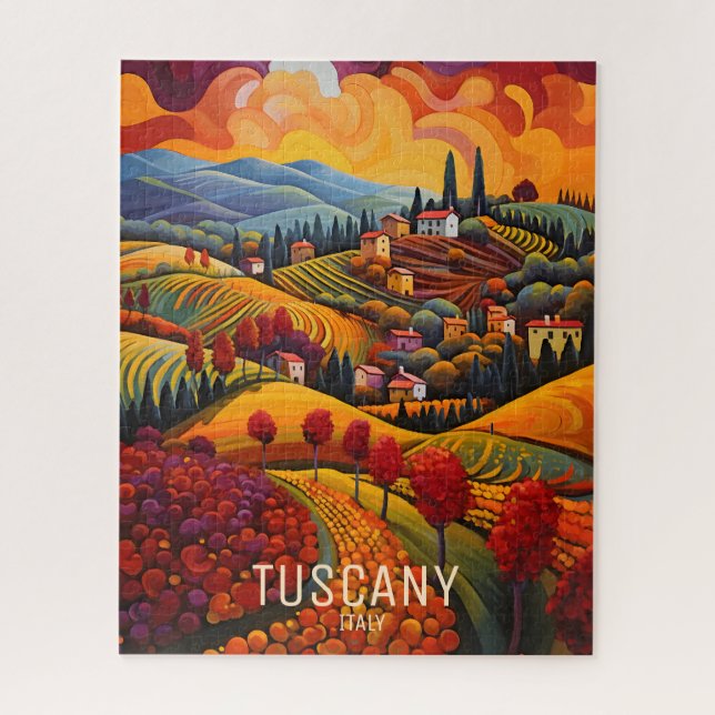 Painting of Tuscany in Autumn | Italy Travel Art Jigsaw Puzzle (Vertical)