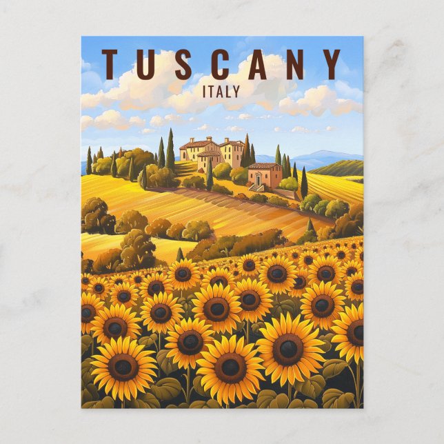Painting of Tuscany Sunflowers | Italy Travel Art Postcard (Front)