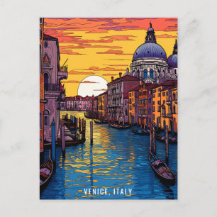 Painting of Venice at Sunset Italy Travel Art Postcard