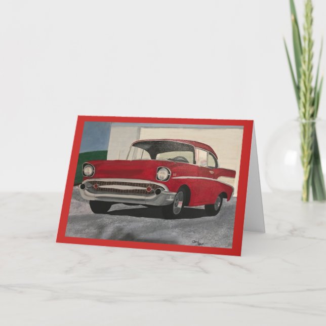 Painting of Vintage Red American Car Cards (Front)
