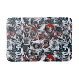 Painting of white, black, silver, and red roses bath mat