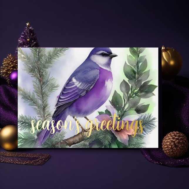 Painting of Winter Bird Purple Holiday Card (Creator Uploaded)