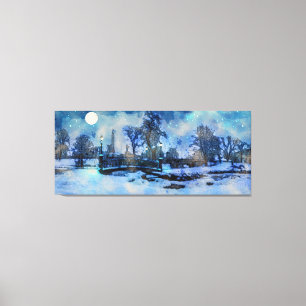 Painting of winter night in city park canvas print