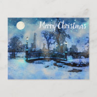 Painting of winter night in city park