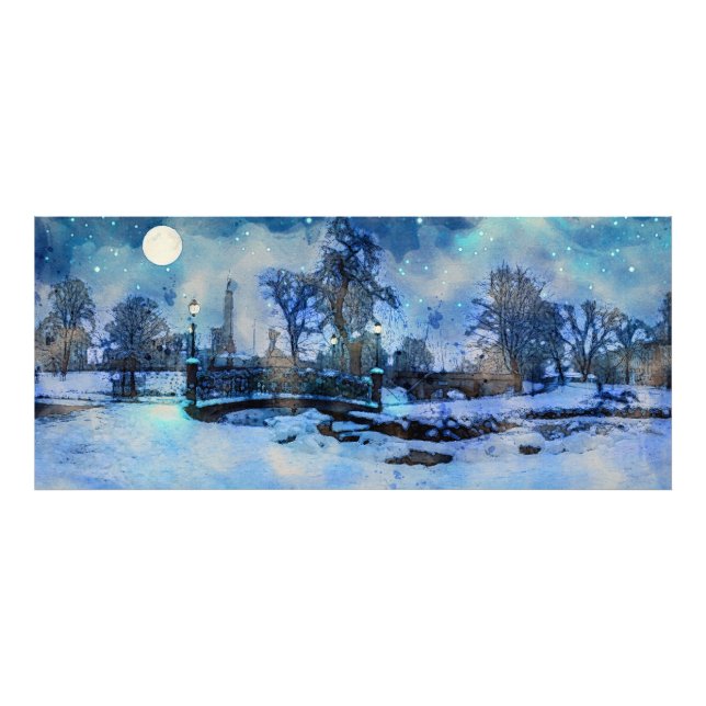 Painting of winter night in city park photo print (Front)