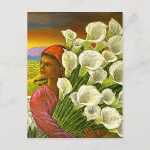 Painting Of Woman With Calla Lilies Postcard