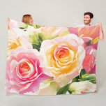 Painting of Yellow and Pink Roses Fleece Blanket<br><div class="desc">Painting of Yellow and Pink Roses</div>