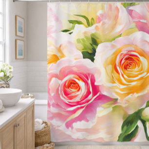 Painting of Yellow and Pink Roses Shower Curtain