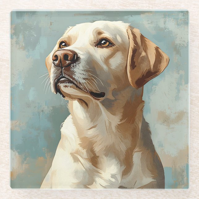 PAINTING OF YELLOW LABRADOR RETRIEVER DOG GLASS COASTER (Front)