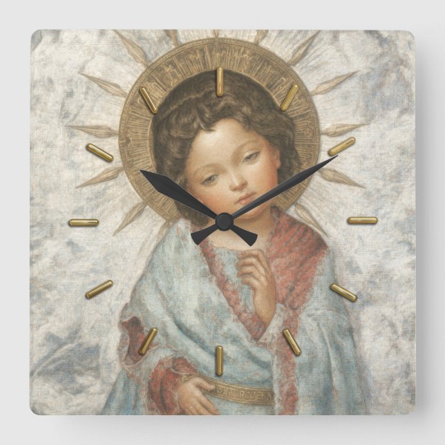 Painting of Young Saviour Jesus Square Wall Clock (Front)