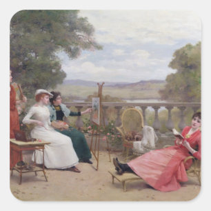 Painting on the Terrace Square Sticker