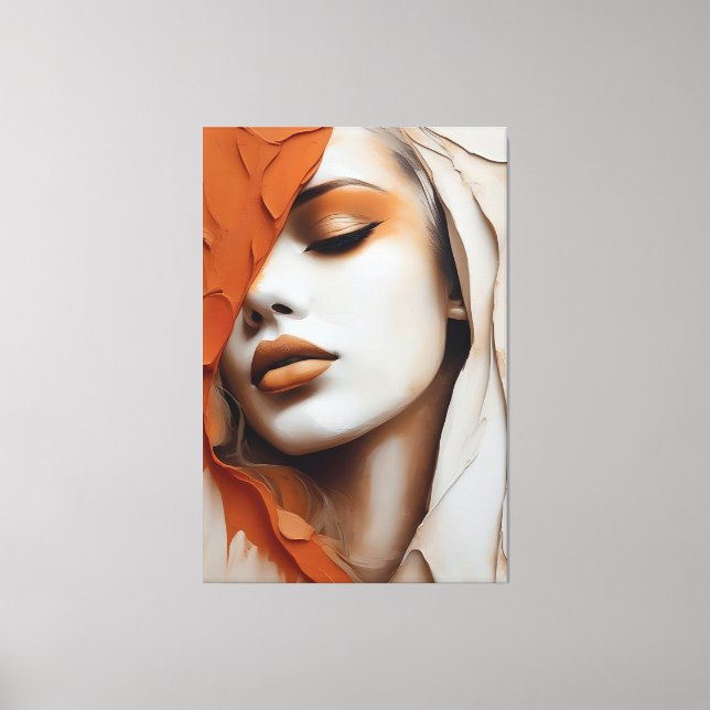 Painting Orange and beige female face Canvas Print (Front)