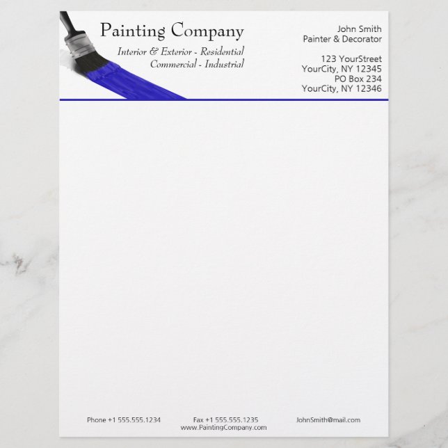 Painting Painter Service Company Brush Blue Custom Letterhead (Front)