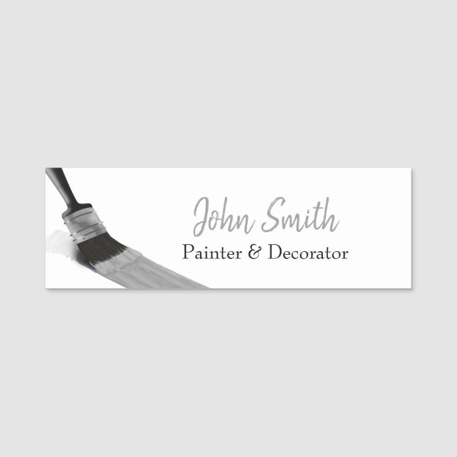 Painting Painter Service Company Brush Grey Name Tag (Front)