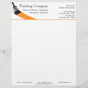 Painting Painter Service Company Brush Orange Custom Letterhead