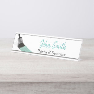 Painting Painter Service Company Brush Pastel Mint Desk Name Plate