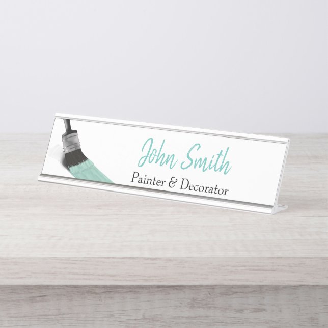 Painting Painter Service Company Brush Pastel Mint Desk Name Plate (Front)