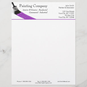 Painting Painter Service Company Brush Purple Custom Letterhead