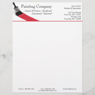 Painting Painter Service Company Brush Red Custom Letterhead