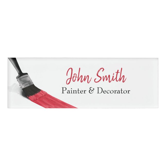 Painting Painter Service Company Brush Red Name Tag (Front)