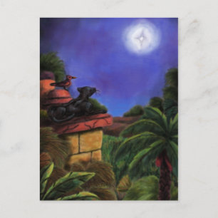 painting panther bird jungle temple christmas star holiday postcard