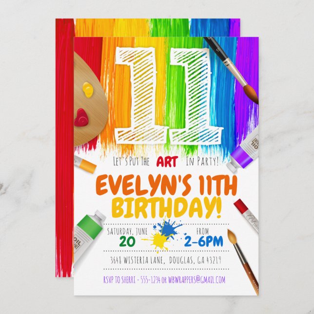 Painting Party Invitation, Art Birthday Party - 11 Invitation (Front/Back)