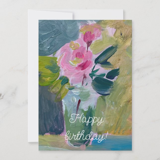 Painting ,pinks roses  holiday card (Front)