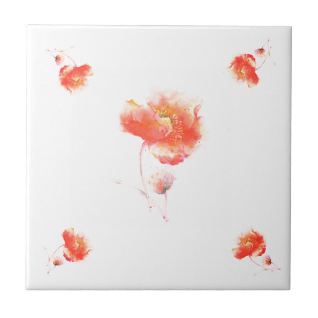 Painting Poppies Ceramic Tile - Custom Color (Front)