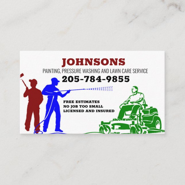 Painting Pressure washing and Lawn Care Business Card (Front)