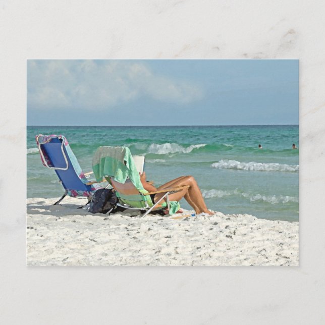 Painting Print Relaxing On The Beach Postcard (Front)