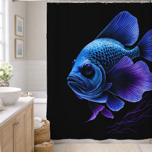 Painting Purple and Blue Fish Shower Curtain